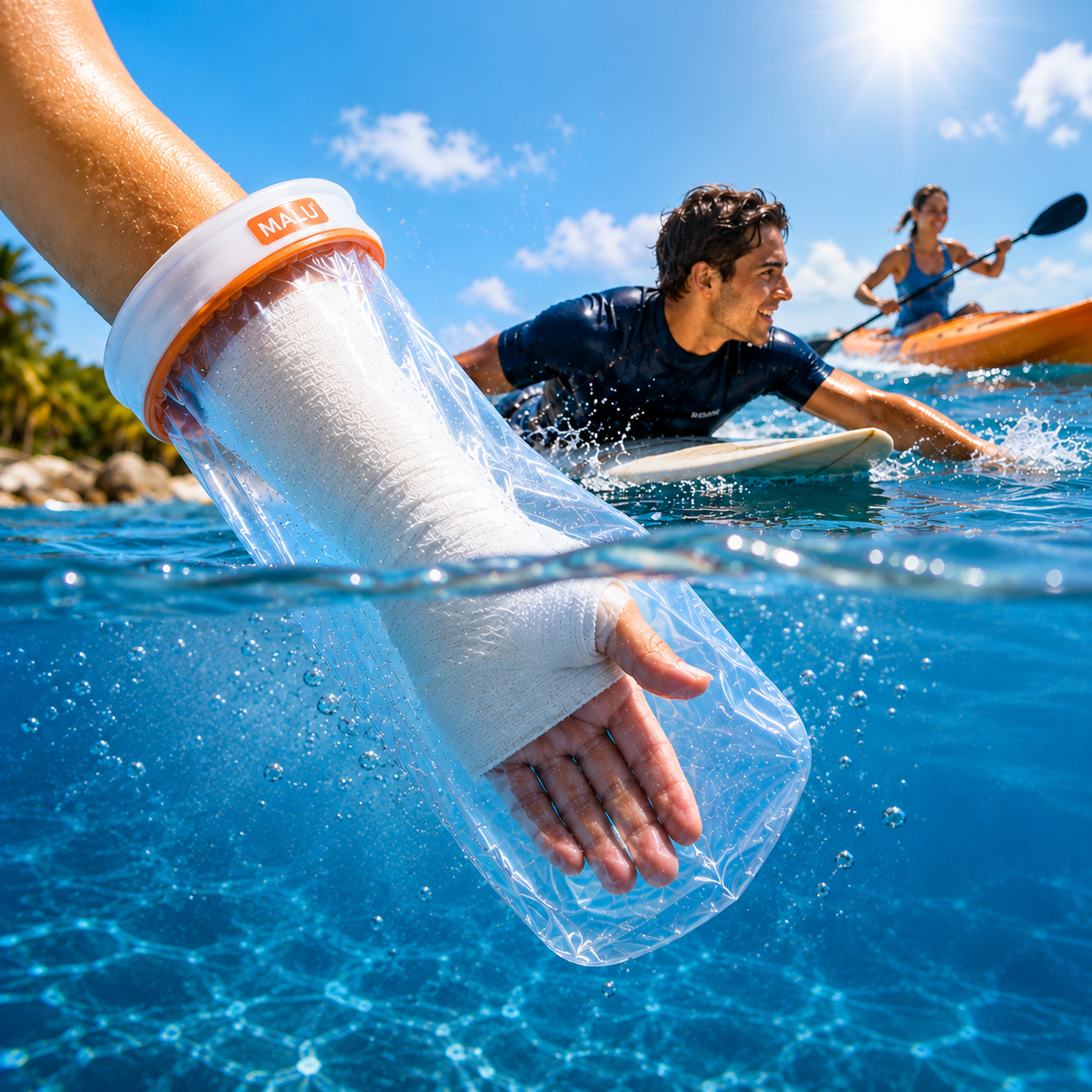 Are there any restrictions on the type of water-related activities I can engage in while wearing a cast or bandage?